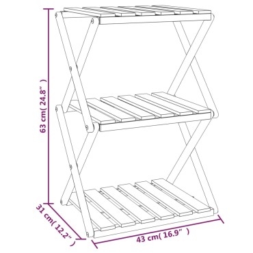 vidaXL Ραφιέρα με 3 Επίπεδα Καφέ 43x31x63cm από Μασίφ Ξύλο Ακακίας 1 τεμ.