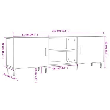 vidaXL Έπιπλο Τηλεόρασης Γυαλ. Λευκό150x30x50cm Επεξεργασμένο Ξύλο
