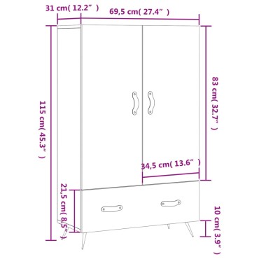 vidaXL Ντουλάπα Γκρι Sonoma 69,5x31x115cm από Επεξεργασμένο Ξύλο 1 τεμ.