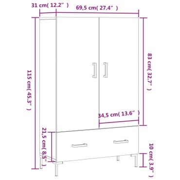 vidaXL Ντουλάπα Λευκή 69,5x31x115cm από Επεξεργασμένο Ξύλο 1 τεμ.