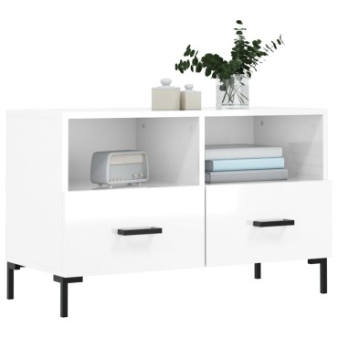 vidaXL Έπιπλο Τηλεόρασης Γυαλ. Λευκό 80x36x50cm Επεξεργασμένο Ξύλο
