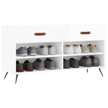 vidaXL Παπουτσοθήκη Γυαλιστερό Λευκό 102x35x55cm Επεξεργασμένο Ξύλο