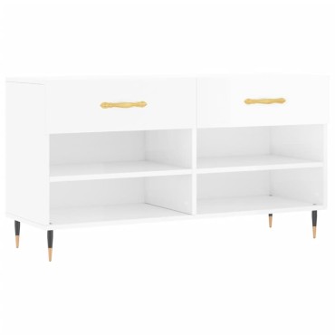 vidaXL Παπουτσοθήκη Γυαλιστερό Λευκό 102x35x55cm Επεξεργασμένο Ξύλο