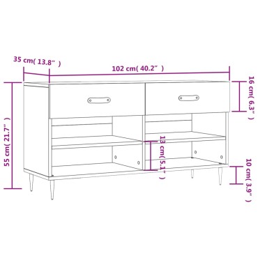 vidaXL Παπουτσοθήκη Γυαλιστερό Λευκό 102x35x55cm Επεξεργασμένο Ξύλο
