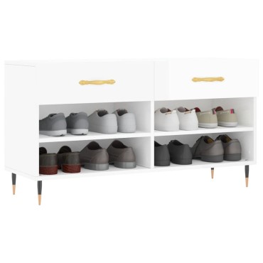 vidaXL Παπουτσοθήκη Γυαλιστερό Λευκό 102x35x55cm Επεξεργασμένο Ξύλο