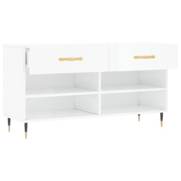 vidaXL Παπουτσοθήκη Γυαλιστερό Λευκό 102x35x55cm Επεξεργασμένο Ξύλο