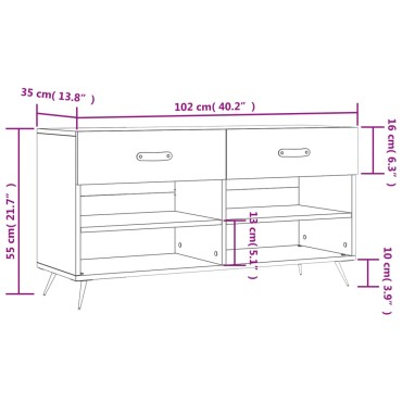 vidaXL Παπουτσοθήκη Γκρι Σκυρ. 102x35x55cm από Επεξεργασμένο Ξύλο