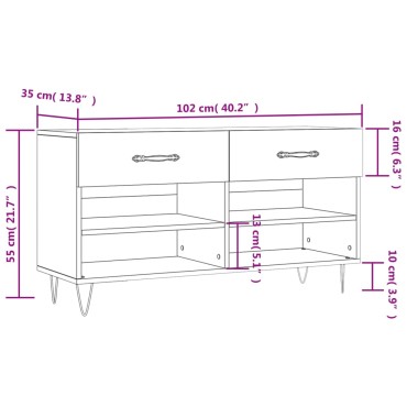 vidaXL Παπουτσοθήκη Μαύρη 102x35x55cm από Επεξεργασμένο Ξύλο