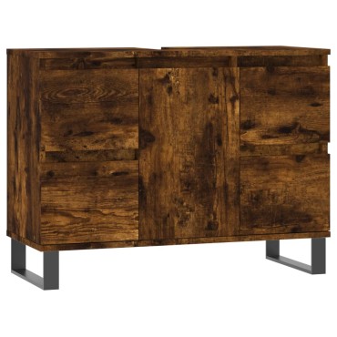 vidaXL Ντουλάπι Μπάνιου Καπνιστή Δρυς 80x33x60cm Επεξεργ. Ξύλο 1 τεμ.