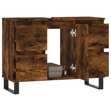 vidaXL Ντουλάπι Μπάνιου Καπνιστή Δρυς 80x33x60cm Επεξεργ. Ξύλο 1 τεμ.