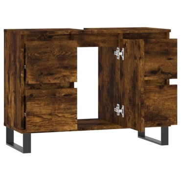 vidaXL Ντουλάπι Μπάνιου Καπνιστή Δρυς 80x33x60cm Επεξεργ. Ξύλο 1 τεμ.