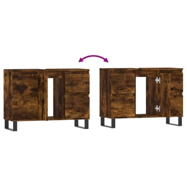 vidaXL Ντουλάπι Μπάνιου Καπνιστή Δρυς 80x33x60cm Επεξεργ. Ξύλο 1 τεμ.