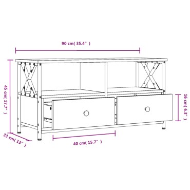 vidaXL Έπιπλο Τηλεόρασης Καφέ Δρυς 90x33x45cm Επεξ. Ξύλο/Σίδερο