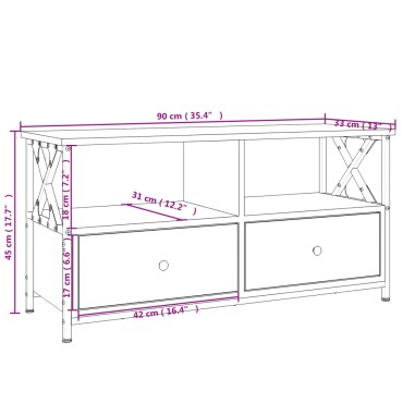 vidaXL Έπιπλο Τηλεόρασης Καφέ Δρυς 90x33x45cm Επεξ. Ξύλο/Σίδερο