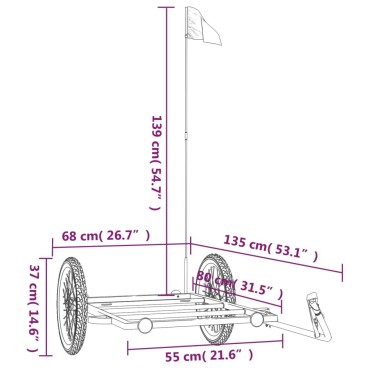 vidaXL Τρέιλερ Ποδηλάτου Μαύρο 135 x 68 x 37 εκ. από Σίδερο