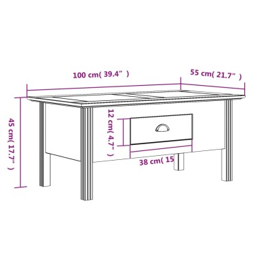 vidaXL Τραπέζι Σαλονιού BODO Λευκό 100x55x46cm Μασίφ Ξύλο Πεύκου 1 τεμ.
