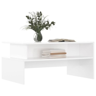 vidaXL Τραπεζάκι Σαλονιού Γυαλ. Λευκό 90x55x42,5cm Επεξεργ. Ξύλο 1 τεμ.