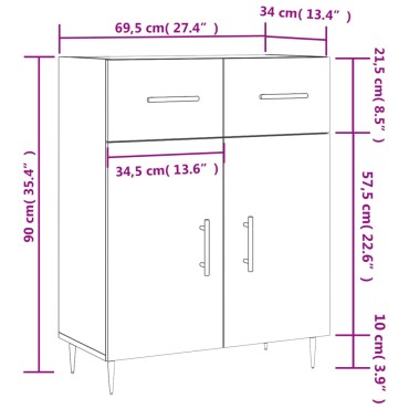 vidaXL Ντουλάπι Γυαλιστερό Λευκό 69,5x34x90cm Επεξεργασμένο Ξύλο 1 τεμ.
