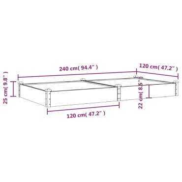 vidaXL Ζαρντινιέρα Υπερυψ. με Επένδυση 240x120x25εκ. Μασίφ Ξύλο Ελάτης