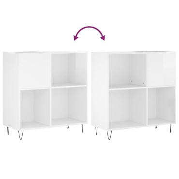 vidaXL Δισκοθήκη Γυαλιστερή Λευκή 84,5x38x 89cm από Επεξεργ. Ξύλο
