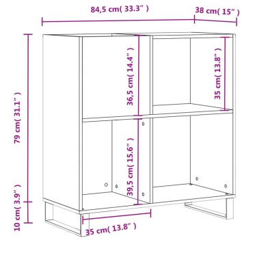 vidaXL Δισκοθήκη Γκρι Σκυροδέματος 84,5x38x89cm από Επεξεργ. Ξύλο