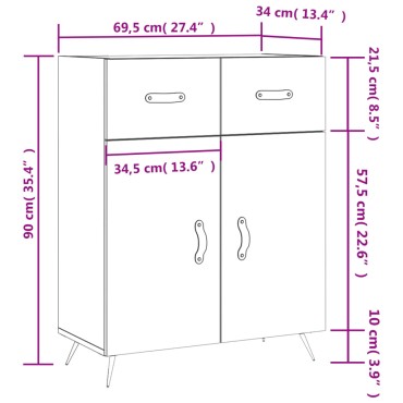 vidaXL Ντουλάπι Λευκό 69,5x34x90cm από Επεξεργασμένο Ξύλο 1 τεμ.