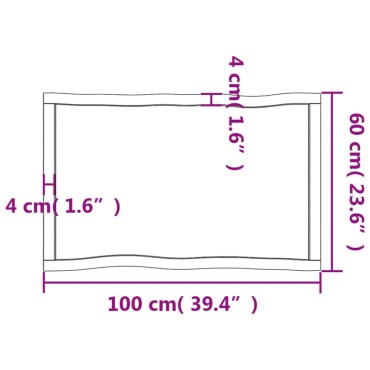 vidaXL Επιφ Τραπεζιού Αν Καφέ 100x60x(2-4)cm Ακατέργ. Μασίφ Ξύλο Δρυός 1 τεμ.