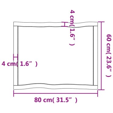 vidaXL Επιφ Τραπεζιού Αν Καφέ 80x60x(2-4)cm Ακατέργ. Μασίφ Ξύλο Δρυός