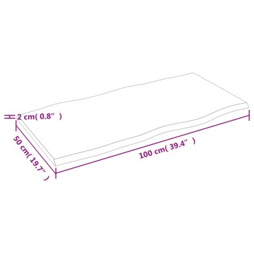 vidaXL Επιφ Τραπεζιού Σκ Καφέ100x50x2cm Επ Μασίφ Ξύλο Δρυός Live Edge 1 τεμ.