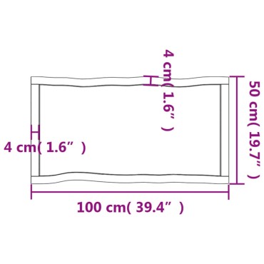 vidaXL Επιφ Τραπεζιού Αν Καφέ 100x50x(2-4)cm Ακατέργ. Μασίφ Ξύλο Δρυός