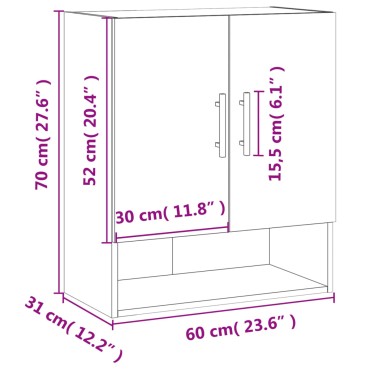 vidaXL Ντουλάπι Τοίχου Γυαλιστερό Λευκό 60x31x70cm Επεξεργασμένο Ξύλο 1 τεμ.