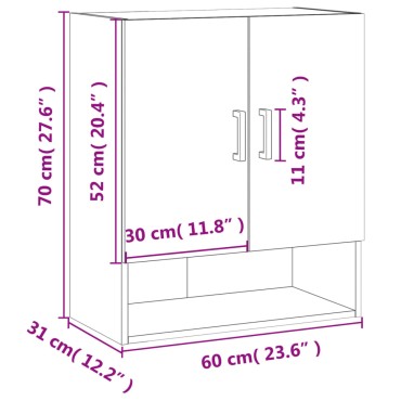 vidaXL Ντουλάπι Τοίχου Γκρι Sonoma 60x31x70cm από Επεξεργ. Ξύλο 1 τεμ.