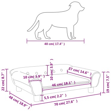 vidaXL Κρεβάτι Σκύλου Ανοιχτό Γκρι 70 x 48 x 22 εκ. Βελούδινο