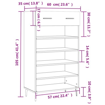 vidaXL Παπουτσοθήκη Λευκή 60x35x105cm από Επεξεργασμένο Ξύλο 1 τεμ.