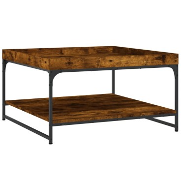 vidaXL Τραπεζάκι Σαλονιού Καπνιστή Δρυς 80x80x45cm Επεξεργασμ. Ξύλο 1 τεμ.