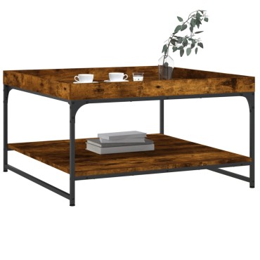vidaXL Τραπεζάκι Σαλονιού Καπνιστή Δρυς 80x80x45cm Επεξεργασμ. Ξύλο 1 τεμ.
