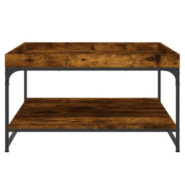 vidaXL Τραπεζάκι Σαλονιού Καπνιστή Δρυς 80x80x45cm Επεξεργασμ. Ξύλο 1 τεμ.