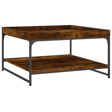 vidaXL Τραπεζάκι Σαλονιού Καπνιστή Δρυς 80x80x45cm Επεξεργασμ. Ξύλο 1 τεμ.
