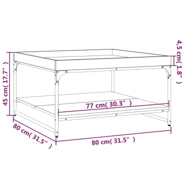 vidaXL Τραπεζάκι Σαλονιού Καπνιστή Δρυς 80x80x45cm Επεξεργασμ. Ξύλο 1 τεμ.