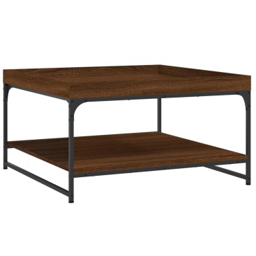 vidaXL Τραπεζάκι Σαλονιού Καφέ Δρυς 80x80x45cm Επεξ. Ξύλο + Σίδηρος 1 τεμ.