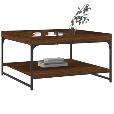 vidaXL Τραπεζάκι Σαλονιού Καφέ Δρυς 80x80x45cm Επεξ. Ξύλο + Σίδηρος 1 τεμ.