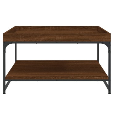 vidaXL Τραπεζάκι Σαλονιού Καφέ Δρυς 80x80x45cm Επεξ. Ξύλο + Σίδηρος 1 τεμ.