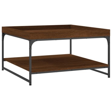vidaXL Τραπεζάκι Σαλονιού Καφέ Δρυς 80x80x45cm Επεξ. Ξύλο + Σίδηρος 1 τεμ.
