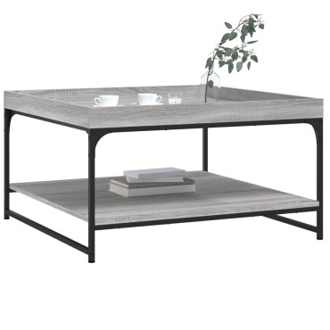 vidaXL Τραπεζάκι Σαλονιού Γκρι Sonoma 80x80x45cm Επεξ Ξύλο + Σίδηρος 1 τεμ.