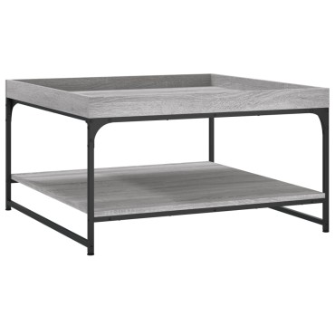 vidaXL Τραπεζάκι Σαλονιού Γκρι Sonoma 80x80x45cm Επεξ Ξύλο + Σίδηρος 1 τεμ.