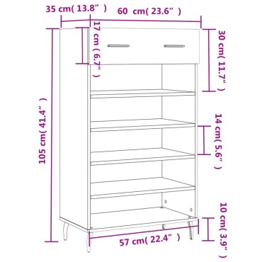 vidaXL Παπουτσοθήκη Γυαλιστερό Λευκό 60x35x105cm Επεξεργασμένο Ξύλο 1 τεμ.