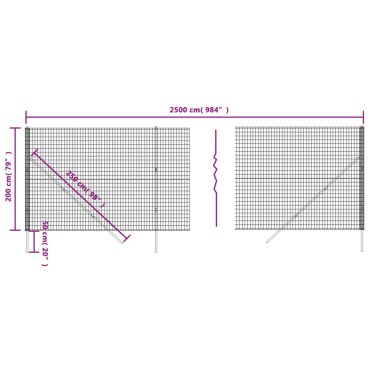 vidaXL Συρματόπλεγμα Περίφραξης Ανθρακί 2x25 μ. από Γαλβαν. Ατσάλι