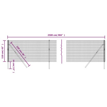 vidaXL Συρματόπλεγμα Περίφραξης Ανθρακί 1,1x25 μ. Γαλβανισμένο Ατσάλι