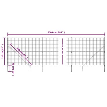 vidaXL Συρματόπλεγμα Περίφραξης Ανθρακί 2,2 x 25 μ. με Καρφωτές Βάσεις