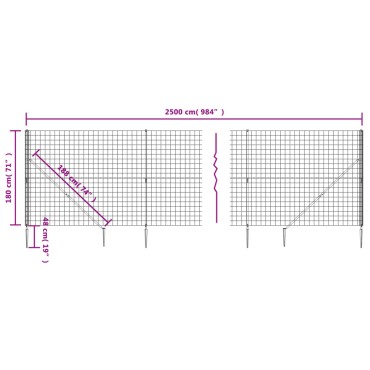 vidaXL Συρματόπλεγμα Περίφραξης Ανθρακί 1,8x25 μ. με Καρφωτές Βάσεις